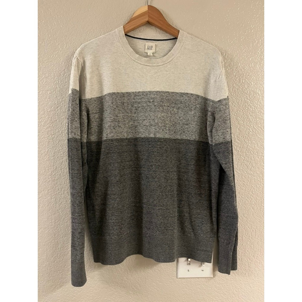 GAP Mens Colorblock Crewneck Sweater Grey‎ Gradient Cotton Blend Medium
